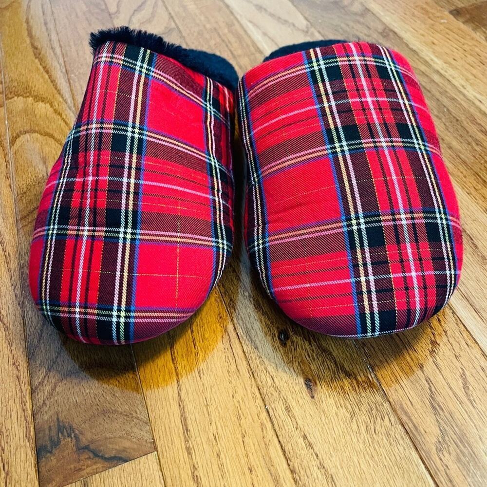 J. Crew Tartan Plaid Sherpa Lined Slippers Red Size 10